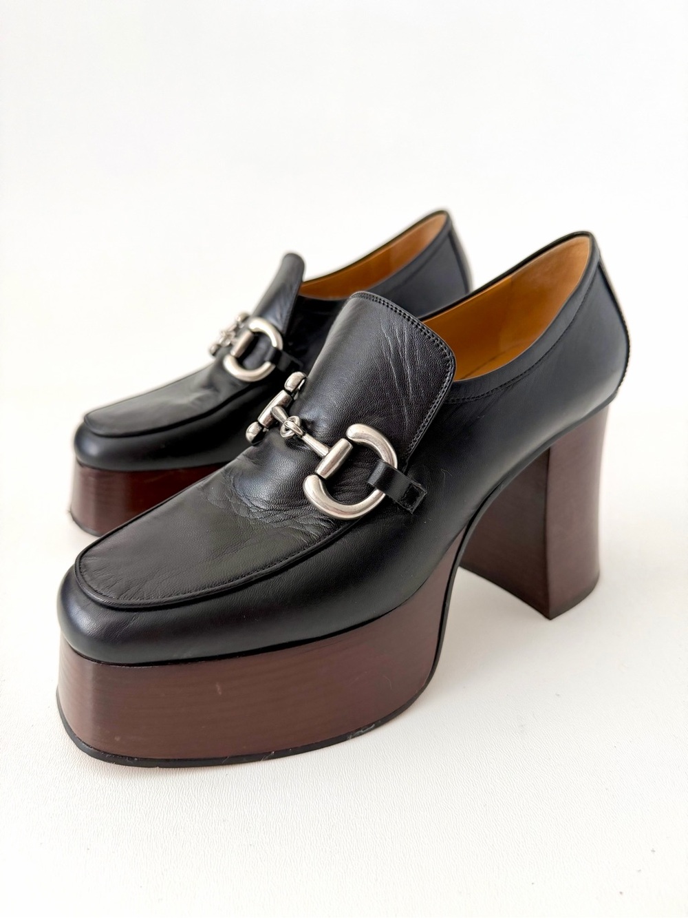 GUCCI | Horsebit Black Leather Loafer Chunky Platform Heel Size EU 38